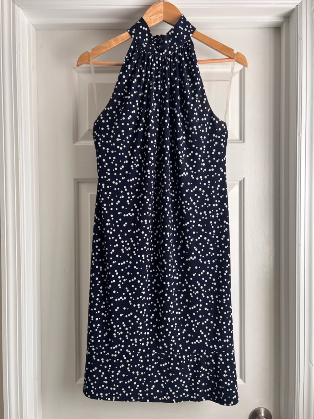 Lauren Ralph Lauren Navy Polka Dot High Neck Shift Dress Size 10